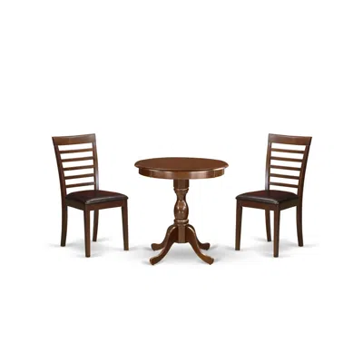 East West Furniture - Esml3-mah-lc - 3-pc Kitchen Dining Set - 2 Dining Room Chairs And 1 Modern Dining Table (mahogany