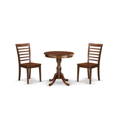 East West Furniture - Esml3-mah-w - 3-pc Modern Kitchen Dining Set - 2 Wooden Dining Room Chairs And 1 Kitchen Dining Ta In Brown