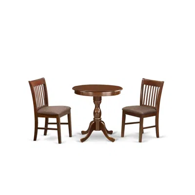 East West Furniture - Esnf3-mah-c - 3-pc Dining Room Table Set - 2 Wooden Dining Chairs And 1 Modern Dining Table (mahog In Brown