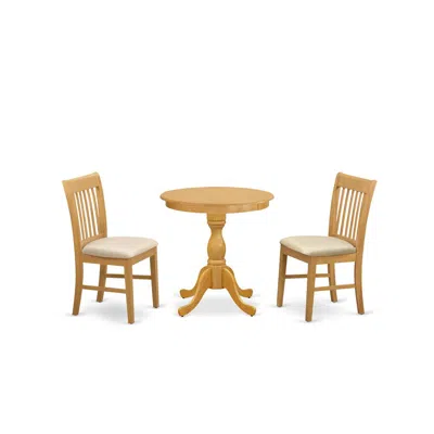 East West Furniture - Esnf3-oak-c - 3-pc Modern Dining Set - 2 Mid Century Dining Chairs And 1 Kitchen Dining Table (oak
