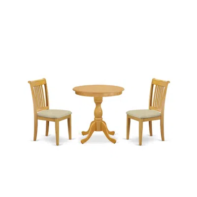 East West Furniture - Espo3-oak-c - 3-pc Dining Room Table Set - 2 Wood Dining Chairs And 1 Dining Room Table (oak Finis In Brown