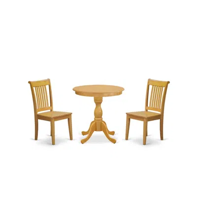 East West Furniture - Espo3-oak-w - 3-pc Modern Dining Room Table Set - 2 Wooden Dining Room Chairs And 1 Wood Dining Ta