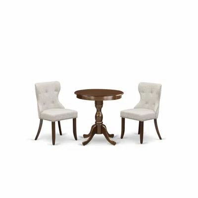 East West Furniture - Essi3-mah-35 - 3-pc Dinette Set - 2 Kitchen Parson Chairs And 1 Dining Room Table (mahogany Finish