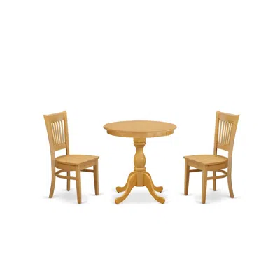 East West Furniture - Esva3-oak-w - 3-pc Dining Room Table Set - 2 Wooden Dining Room Chairs And 1 Dining Room Table (oa