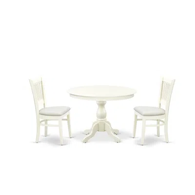 East West Furniture - Hbva3-lwh-c - 3-piece Dinette Room Set- 2 Wooden Chairs And Kitchen Dining Table - Linen Fabric Se