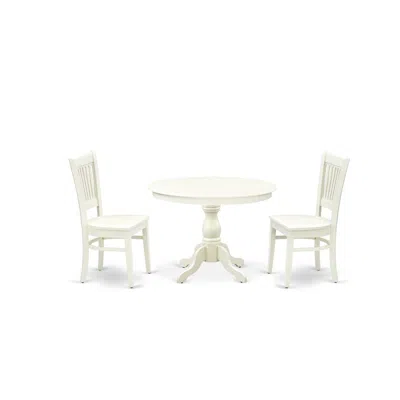 East West Furniture - Hbva3-lwh-w - 3-pc Modern Dining Table Set- 2 Dining Chair And Wooden Dining Table - Wooden Seat A In Blue