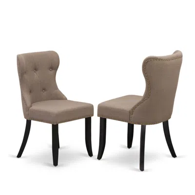 East West Furniture - Set Of 2 - Dining Room Chair- Upholstered Dining Chairs Includes Wirebrushed Black Wooden Frame Wi In Brown