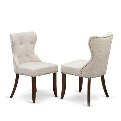 East West Furniture - Set Of 2 - Modern Chairs- Kitchen Chair Includes Mahogany Wood Frame With Doeskin Linen Fabric Sea