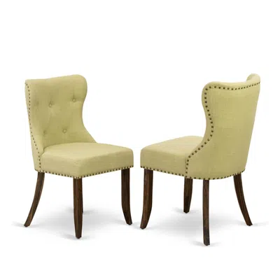 East West Furniture - Set Of 2 - Parsons Chair- Upholstered Chair Includes Distressed Jacobean Wooden Structure With Lim In Blue