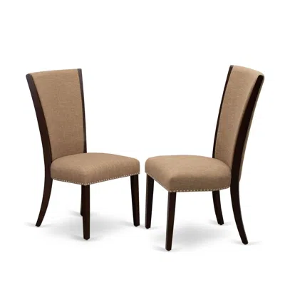 East West Furniture - Set Of 2 - Upholstered Dining Chair- Wooden Chairs Includes Mahogany Solid Wood Structure With Lig
