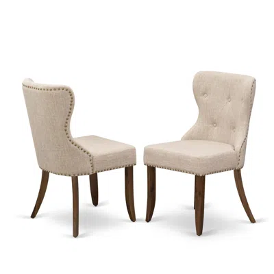 East West Furniture - Set Of 2 - Wood Chairs- Upholstered Dining Chairs Includes Antique Walnut Hardwood Frame With Ligh In Neutral