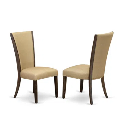 East West Furniture - Set Of 2 - Wood Chairs- Wood Chair Includes Distressed Jacobean Hardwood Frame With Brown Linen Fa