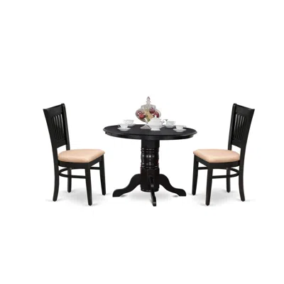 East West Furniture - Shva3-blk-c - 3-pc Dining Room Table Set- 2 Dining Room Chair And Kitchen Table - Linen Fabric Sea In Black
