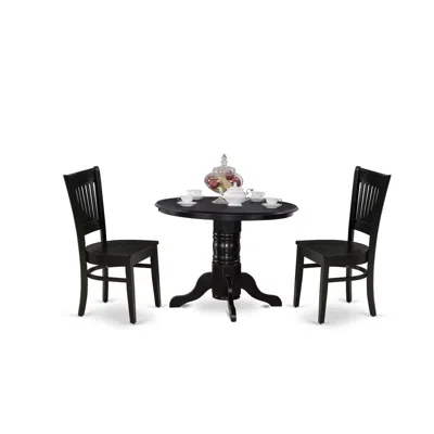 East West Furniture - Shva3-blk-w - 3-piece Modern Dining Table Set- 2 Modern Chair And Kitchen Dining Table - Wooden Se In Black