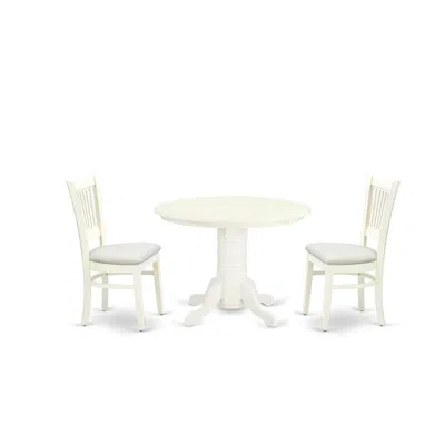 East West Furniture - Shva3-lwh-c - 3-pc Modern Dining Table Set- 2 Dining Chair And Dining Table - Linen Fabric Seat An