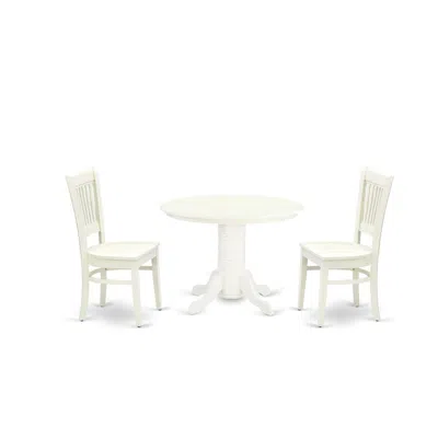 East West Furniture - Shva3-lwh-w - 3-pc Dining Room Set- 2 Wooden Dining Chairs And Round Dining Room Table - Wooden Se