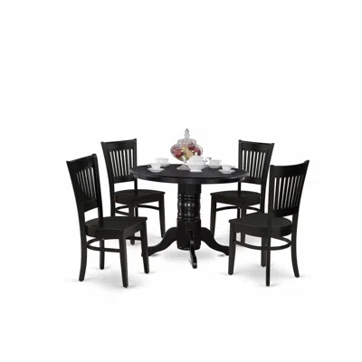 East West Furniture - Shva5-blk-w - 5-pc Dining Room Set- 4 Dining Room Chair And Dinner Table - Linen Fabric Seat And S In Animal Print