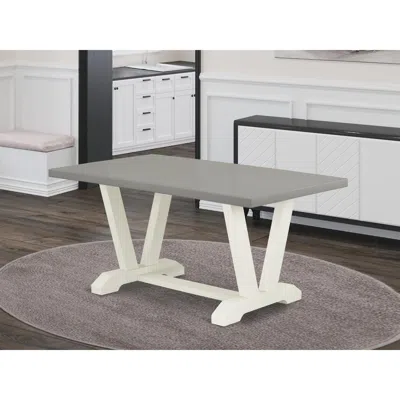 East West Furniture 1-piece Dining Table With Rectangular Cement Table Top And Linen White Wooden Legs Finish