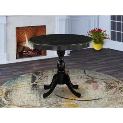 East West Furniture 1-piece Modern Table With Round Wire Brushed Black Table Top And Wire Brushed Black Pedestal Leg Fin In Gold