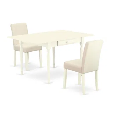 East West Furniture 1mzab3-lwh-02 3pc Dining Room Table Set Consists Of A Wood Dining Table And 2 Upholstered Dining Cha In Brown