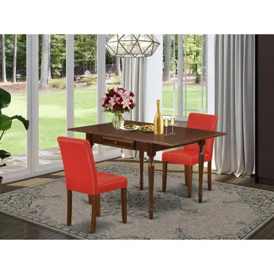 East West Furniture 1mzab3-mah-72 3pc Dinette Sets For Small Spaces Consists Of A Wood Dining Table And 2 Parsons Dining In Red