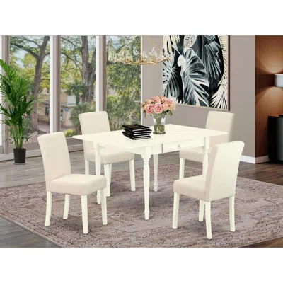 East West Furniture 1mzab5-lwh-02 5pc Kitchen Set Consists Of A Modern Dining Table And 4 Parson Chairs With Light Beige In White
