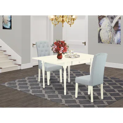 East West Furniture 1mzce3-lwh-15 3pc Dining Table Set Contains A Wood Dining Table And 2 Upholstered Dining Chairs With In Blue