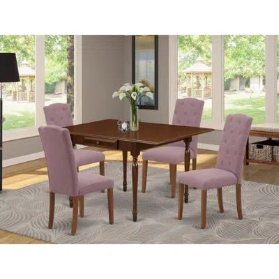 East West Furniture 1mzce5-mah-10 5pc Dinette Set Offers A Wood Table And 4 Parsons Dining Chairs With Dahlia Color Line In Pink