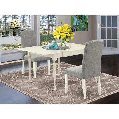 East West Furniture 1mzen3-lwh-06 3pc Dining Table Set Contains A Wood Dining Table And 2 Parsons Chairs With Shitake Co In Gray