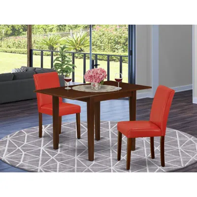 East West Furniture 1ndab3-mah-72 Modern Dining Table Set 3 Pc - 2 Dining Room Chairs And A Dinner Table - Mahogany Fini In Orange