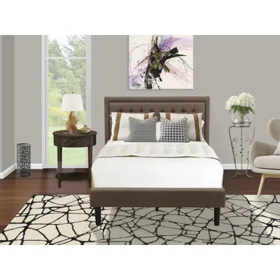 East West Furniture 2 Pc Full Bedroom Set - 1 Bed Frame Brown Linen Fabric Padded And Button Tufted Headboard - 1 Nights