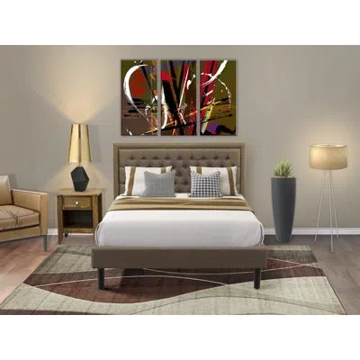 East West Furniture 2 Piece Bedroom Set - 1 Full Platform Bed Frame Brown Linen Fabric Padded And Button Tufted Headboar