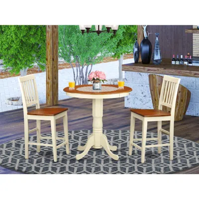 East West Furniture 3 Pc Counter Height Dining Room Set - Counter Height Table And 2 Counter Height Stool.