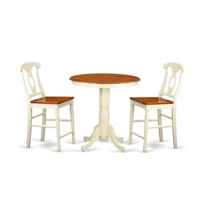 East West Furniture 3 Pc Counter Height Dining Room Set - Counter Height Table And 2 Dining Chairs. In Brown