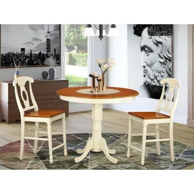 East West Furniture 3 Pc Counter Height Dining Room Set - High Top Table And 2 Counter Height Chairs. In Neutral