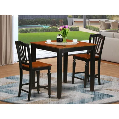 East West Furniture 3 Pc Counter Height Dining Room Set-pub Table And 2 Kitchen Chairs. In Brown