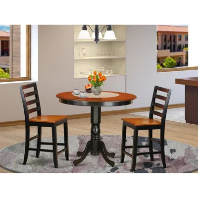 East West Furniture 3 Pc Counter Height Dining Set - High Table And 2 Dining Chairs. In Black