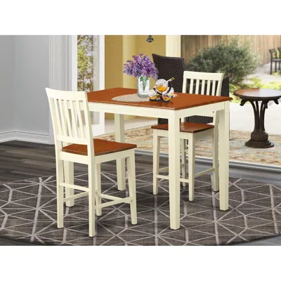 East West Furniture 3 Pc Counter Height Pub Set - Kitchen Dinette Table And 2 Kitchen Bar Stool. In White
