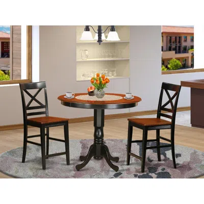 East West Furniture 3 Pc Counter Height Pub Set-pub Table And 2 Bar Stools With Backs In Brown