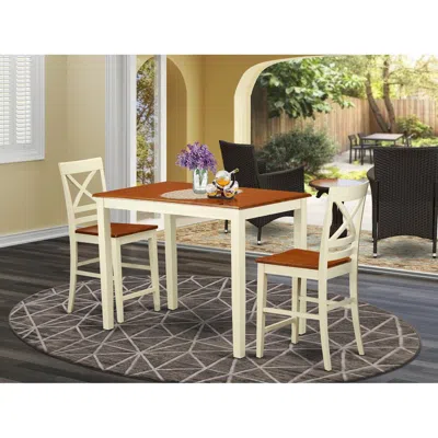 East West Furniture 3 Pc Counter Height Pub Set-pub Table And 2 Counter Height Chairs In Neutral