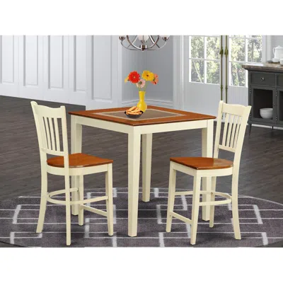 East West Furniture 3 Pc Counter Height Set - Dining Table And 2 Bar Stools. In Brown