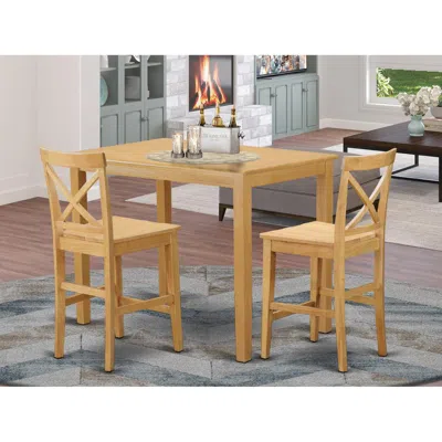 East West Furniture 3 Pc Counter Height Set - High Top Table And 2 Dining Chairs. In Brown