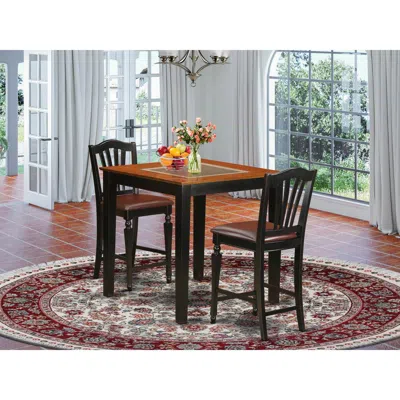 East West Furniture 3 Pc Counter Height Table And Chair Set - High Top Table And 2 Chairs. In Black