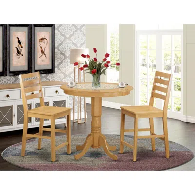 East West Furniture 3 Pc Counter Height Table And Chair Set - High Top Table And 2 Dining Chairs. In Brown