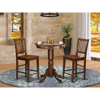 East West Furniture 3 Pc Counter Height Table And Chair Set-pub Table And 2 Counter Height Chairs In Blue
