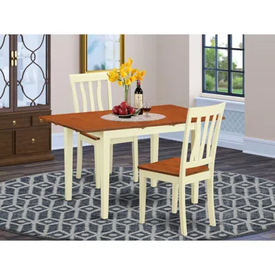 East West Furniture 3 Pc Dinette Set For 2-dining Table And 2 Dining Chairs In White