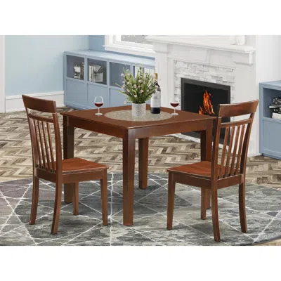 East West Furniture 3 Pc Dinette Table Set With A Dining Table And 2 Dining Chairs In Mahogany