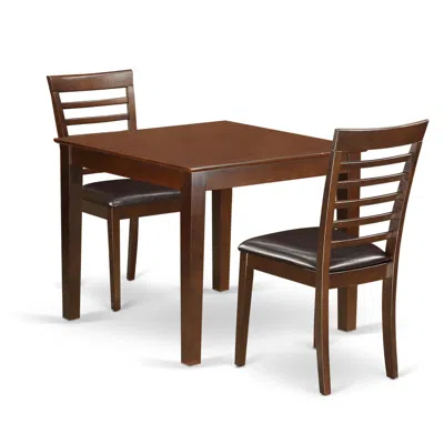 East West Furniture 3 Pc Dinette Table Set With A Dining Table And 2 Dining Chairs In Mahogany In Brown