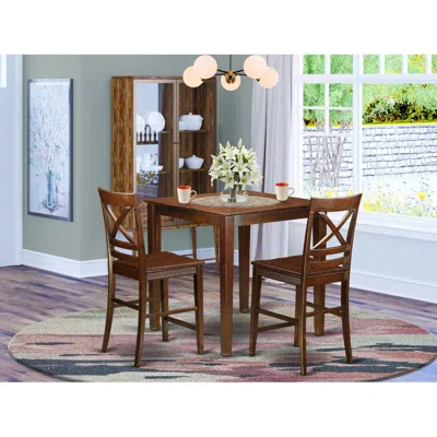 East West Furniture 3 Pc Dining Counter Height Set - Counter Height Table And 2 Kitchen Bar Stool. In Brown