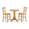 East West Furniture 3 Pc Dining Counter Height Set - High Top Table And 2 Dinette Chairs. In Neutral